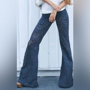 Nightcap x Free People Navy Crochet Lace Bells Flare Pants size 2